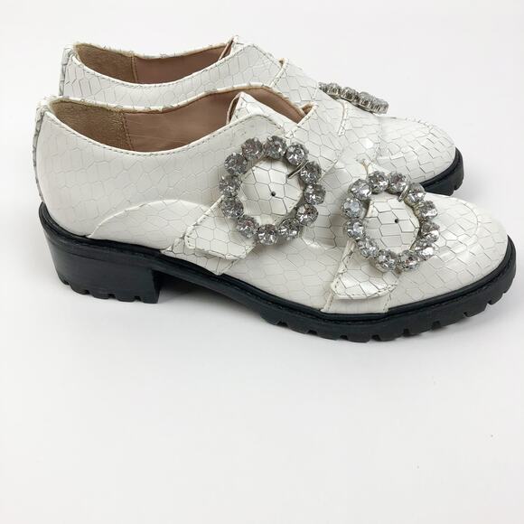 Schutz Womens Doris Leather Oxford Shoes 6.5 White Snake Embossed NWOB - Picture 2 of 10